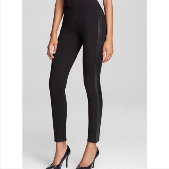 Eileen Fisher Pants - Eileen Fisher Black Pull On Leggings Leather Trim